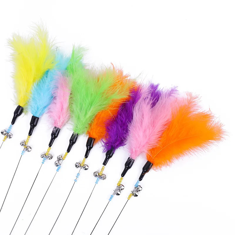 5pcs Cat Teaser Toy Set – Feather Wand & Bell Stick for Interactive Play