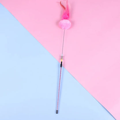5pcs Cat Teaser Toy Set – Feather Wand & Bell Stick for Interactive Play