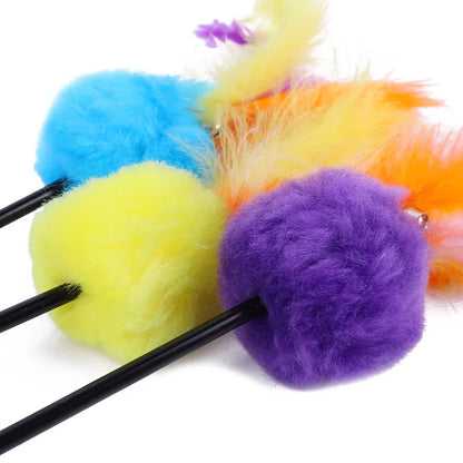 5pcs Cat Teaser Toy Set – Feather Wand & Bell Stick for Interactive Play