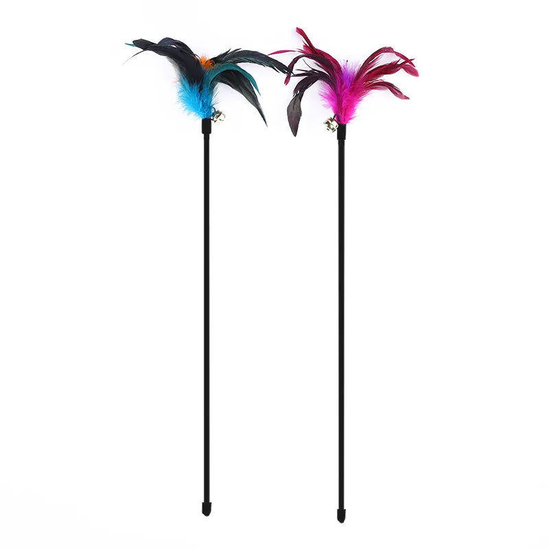 5pcs Cat Teaser Toy Set – Feather Wand & Bell Stick for Interactive Play