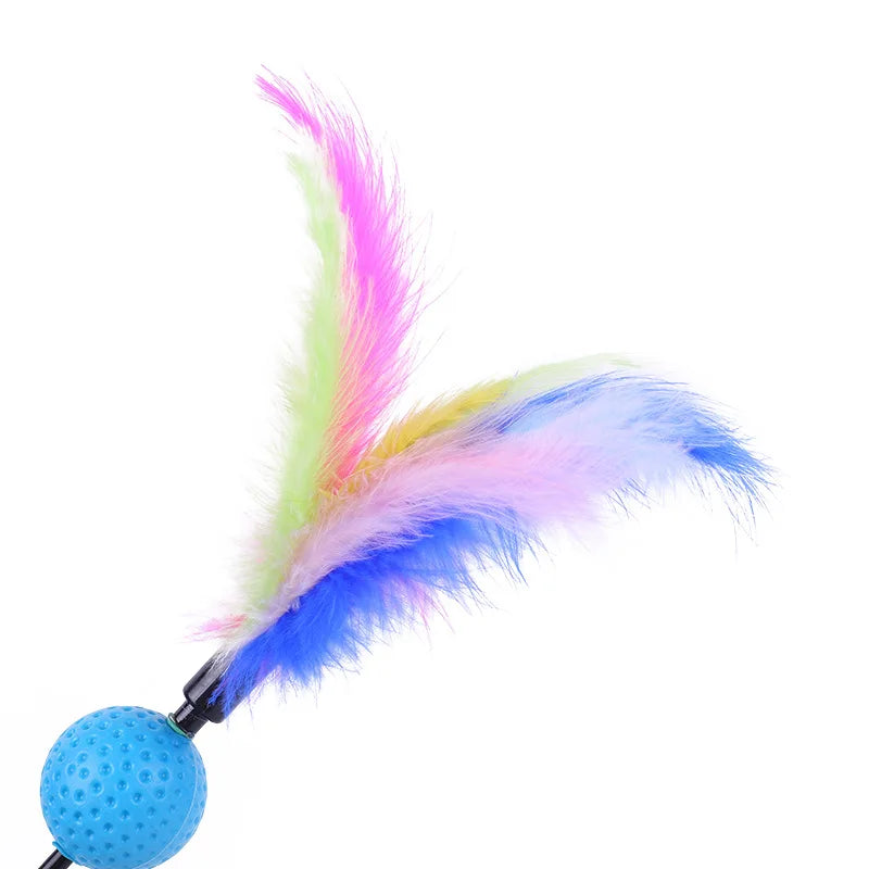 5pcs Cat Teaser Toy Set – Feather Wand & Bell Stick for Interactive Play