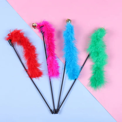5pcs Cat Teaser Toy Set – Feather Wand & Bell Stick for Interactive Play