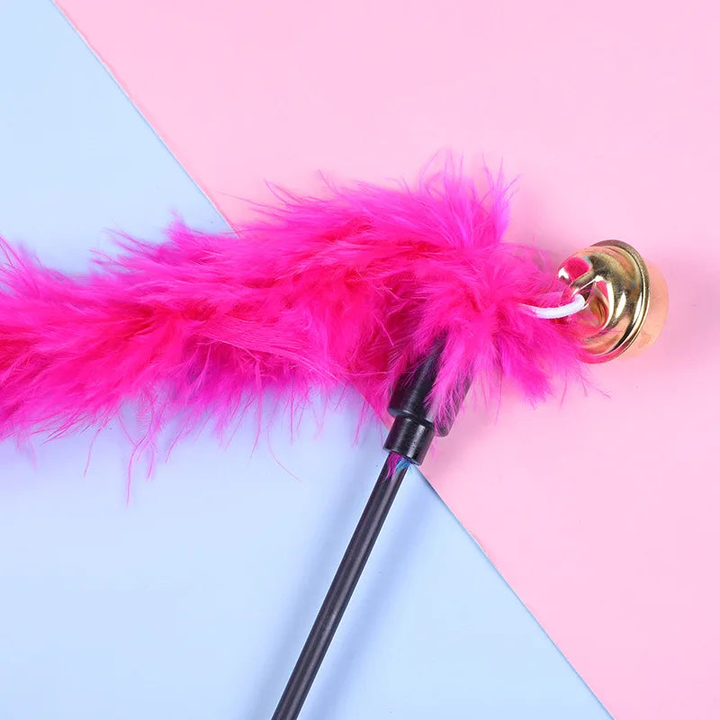5pcs Cat Teaser Toy Set – Feather Wand & Bell Stick for Interactive Play