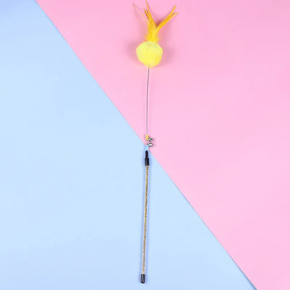 5pcs Cat Teaser Toy Set – Feather Wand & Bell Stick for Interactive Play