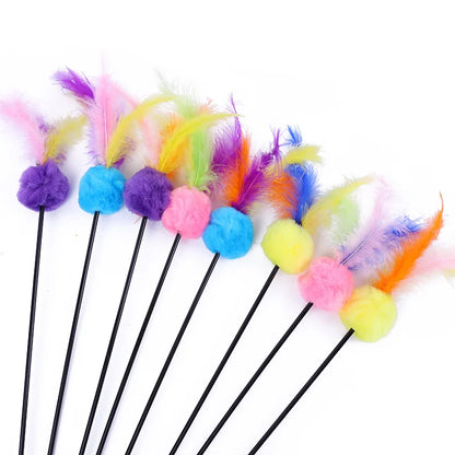 5pcs Cat Teaser Toy Set – Feather Wand & Bell Stick for Interactive Play