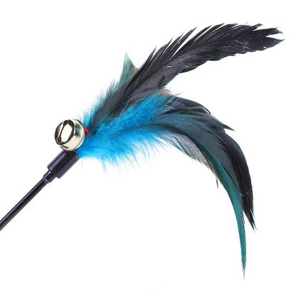 5pcs Cat Teaser Toy Set – Feather Wand & Bell Stick for Interactive Play