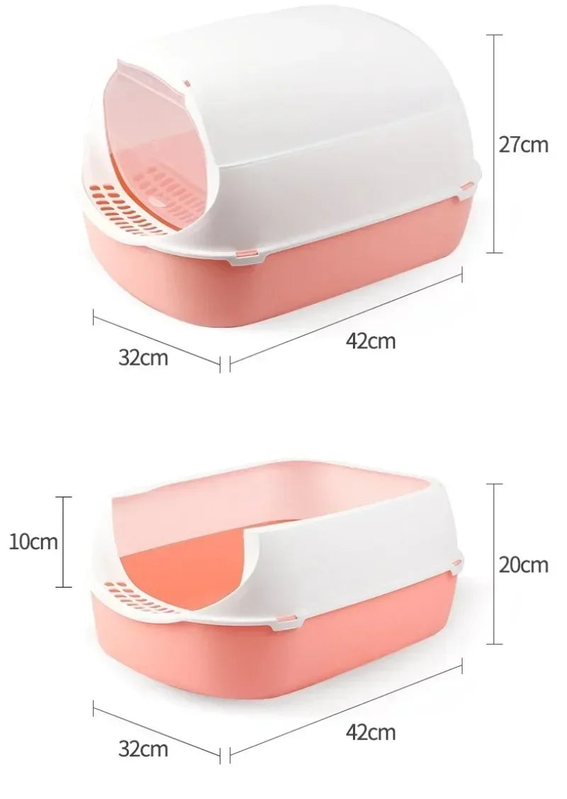 Cat Litter Box – Semi-Enclosed Splashproof Cat Toilet Tray