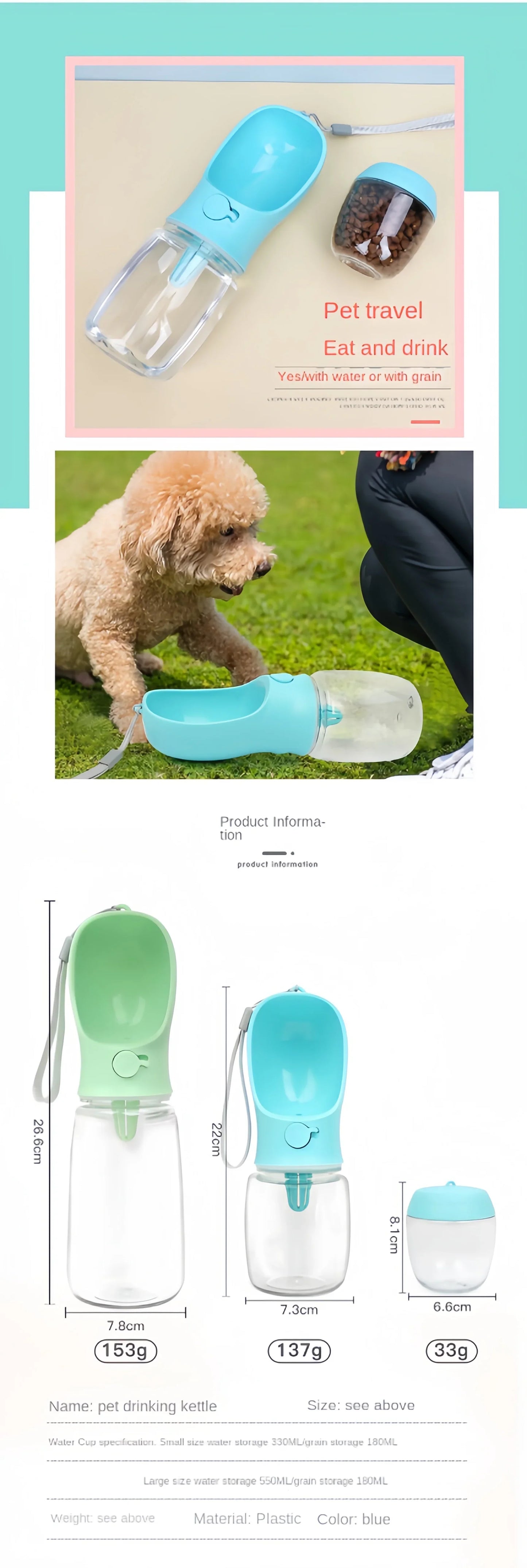 Portable Pet Water Bottle – Food & Water Container for Outdoor Travel