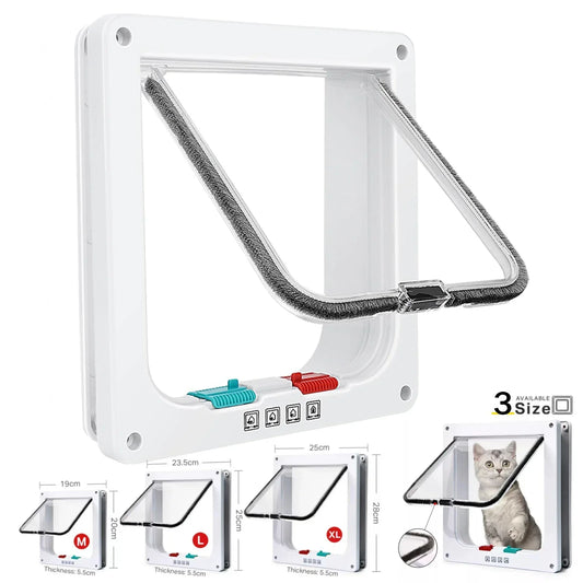 Magnetic Cat Flap Door – 4-Way Lock Safety Gate for Cats & Kittens