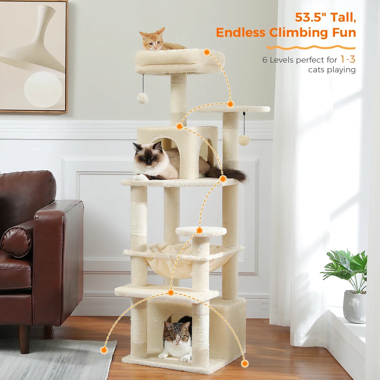 Large Cat Tree & Tower – Multi-Level with Hammock, Condos & Scratching Posts