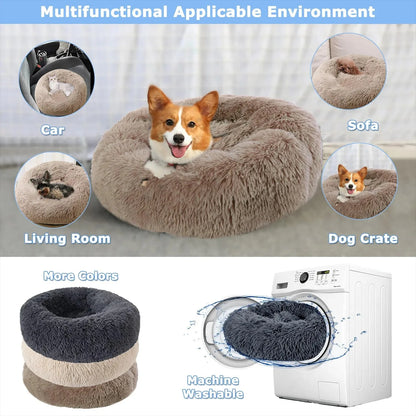 Round Plush Dog & Cat Bed – Winter Warm