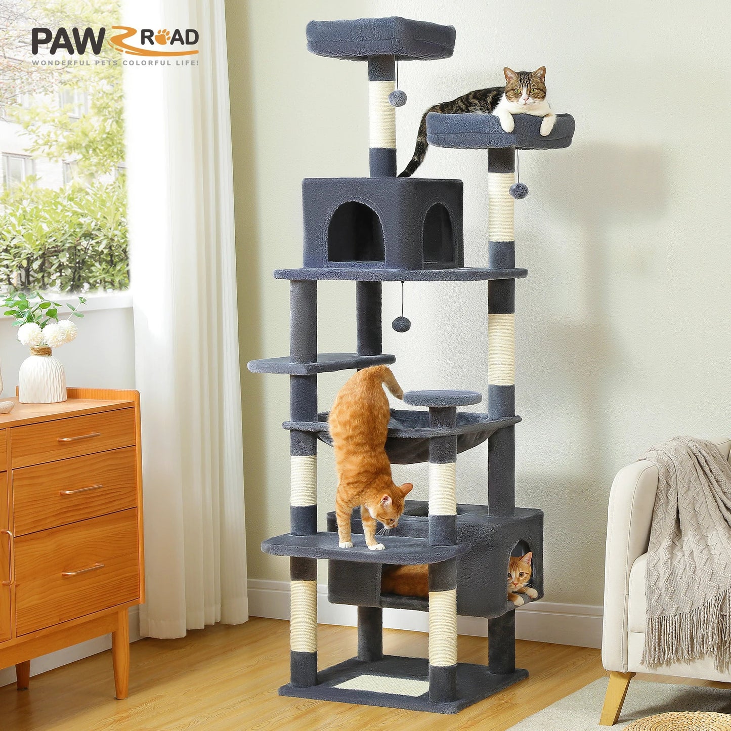 Large Cat Tree & Tower – Multi-Level with Hammock, Condos & Scratching Posts