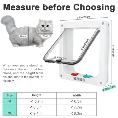 Magnetic Cat Flap Door – 4-Way Lock Safety Gate for Cats & Kittens