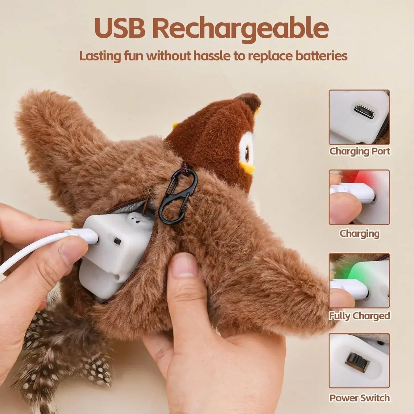 Rechargeable Flying Bird Cat Toy – Plush Catnip