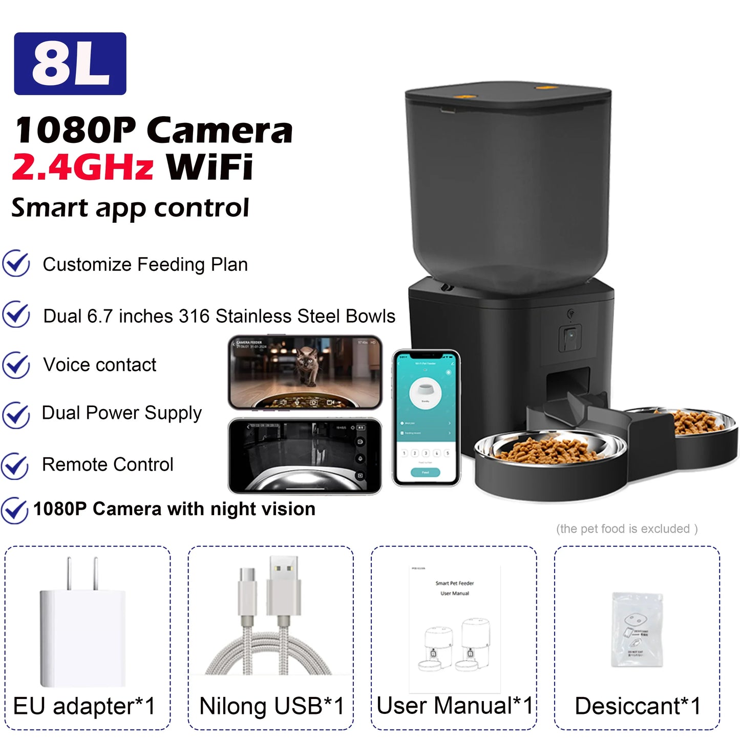 Automatic Cat Feeder 8L – 1080p Camera WiFi