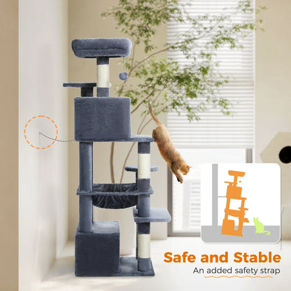 Large Cat Tree & Tower – Multi-Level with Hammock, Condos & Scratching Posts