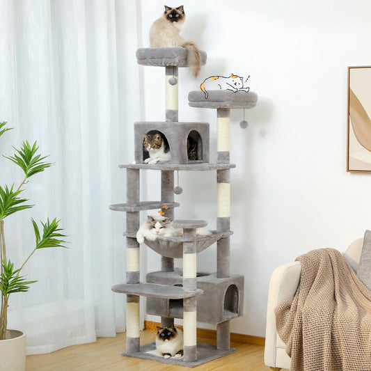 Large Cat Tree & Tower – Multi-Level with Hammock, Condos & Scratching Posts