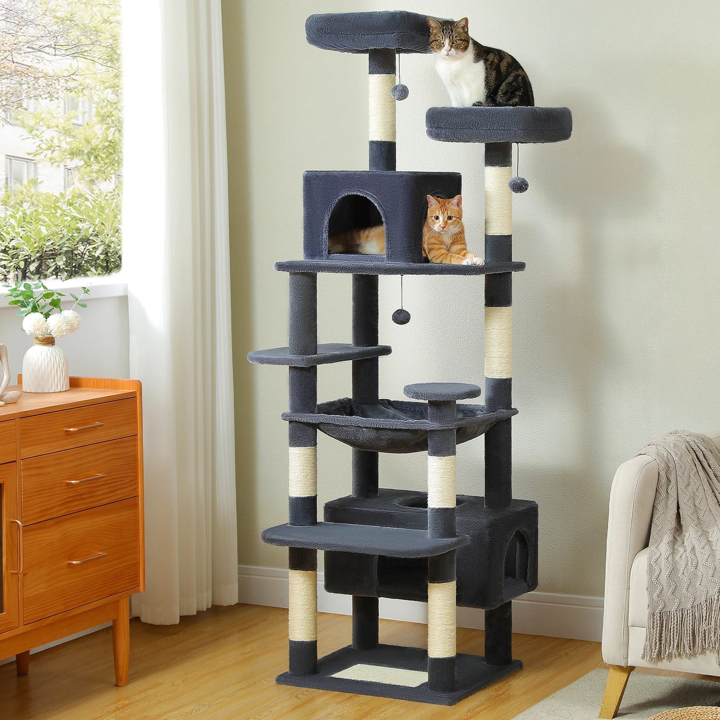 Large Cat Tree & Tower – Multi-Level with Hammock, Condos & Scratching Posts