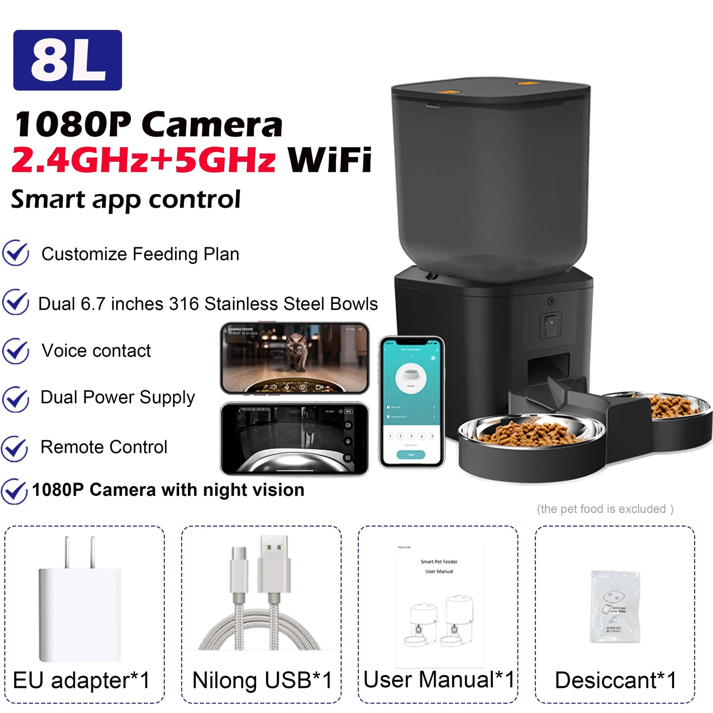Automatic Cat Feeder 8L – 1080p Camera WiFi
