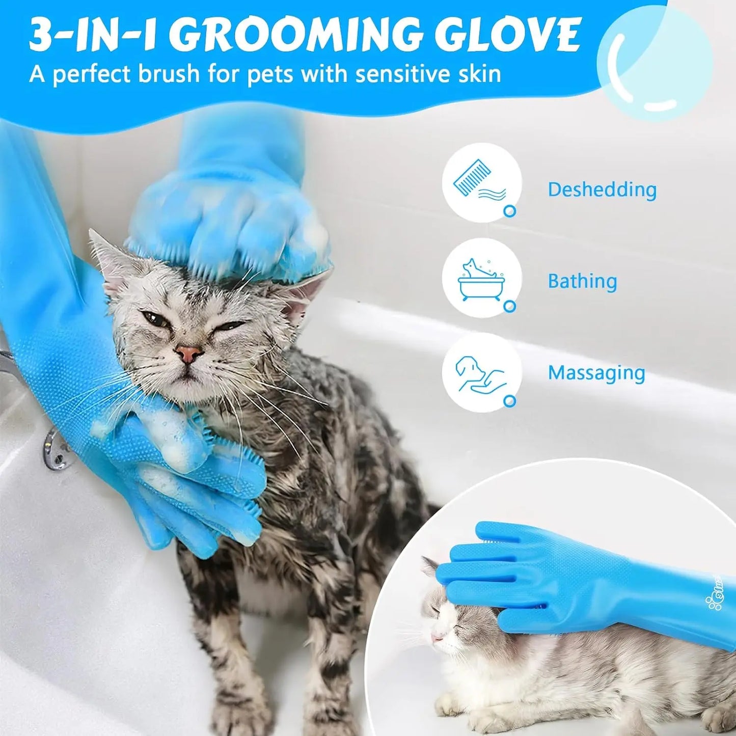 Pet Grooming Silicone Gloves – Hair Removal