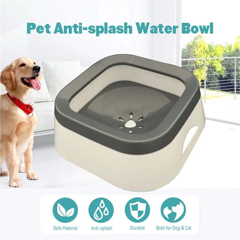 Anti-Splash Water Bowl for Dogs – 1L Large Capacity Spill-Proof Drinking Bowl