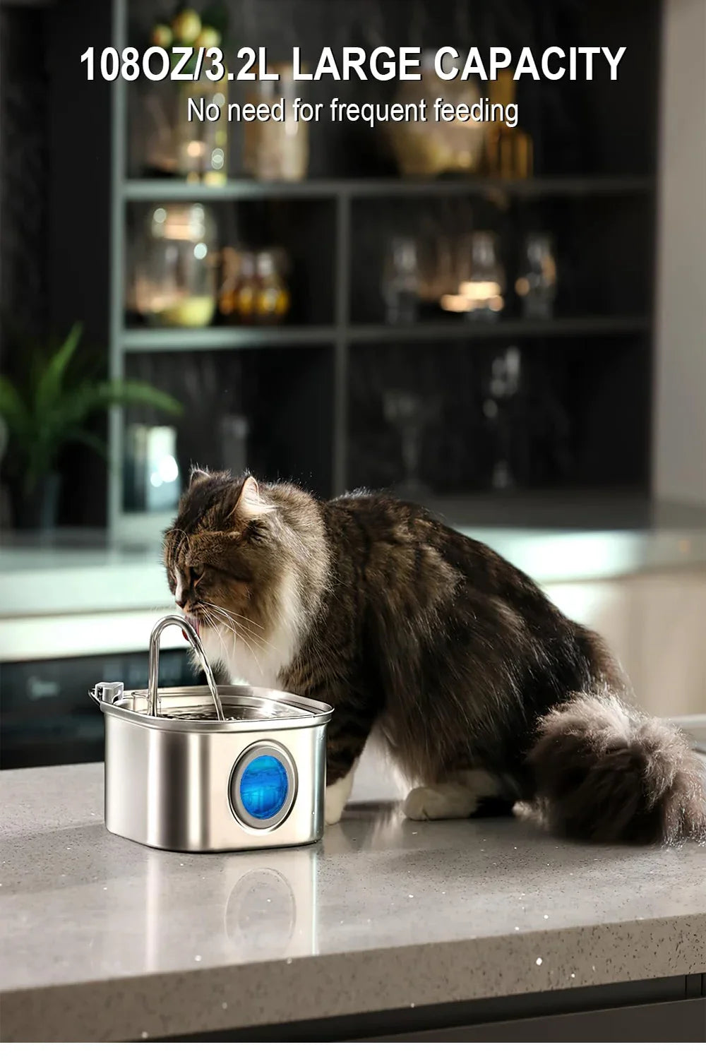 3.2L Stainless Steel Pet Water Feeder