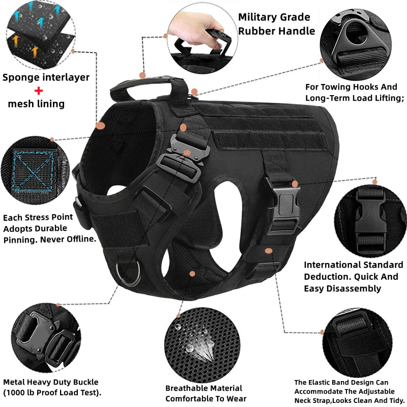 Tactical Dog Harness & Leash – Large Breeds
