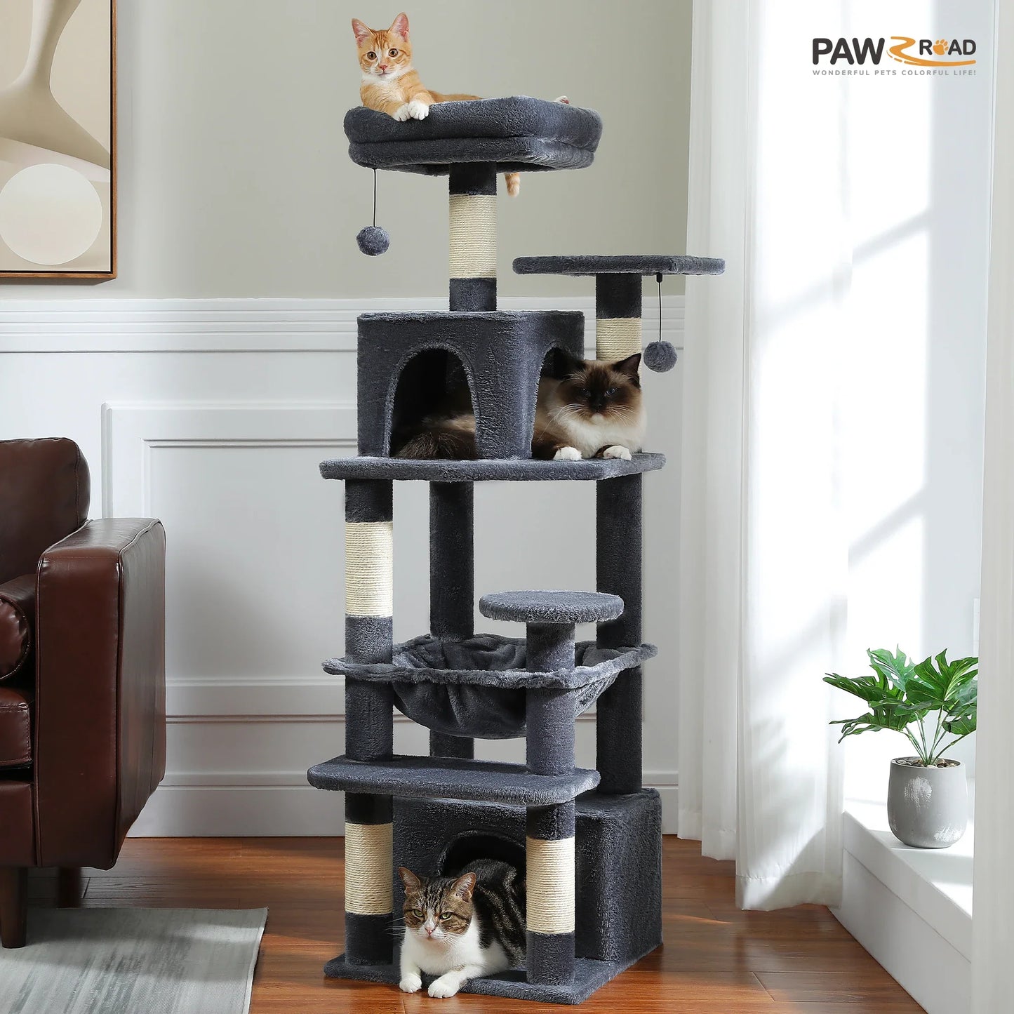 Large Cat Tree & Tower – Multi-Level with Hammock, Condos & Scratching Posts