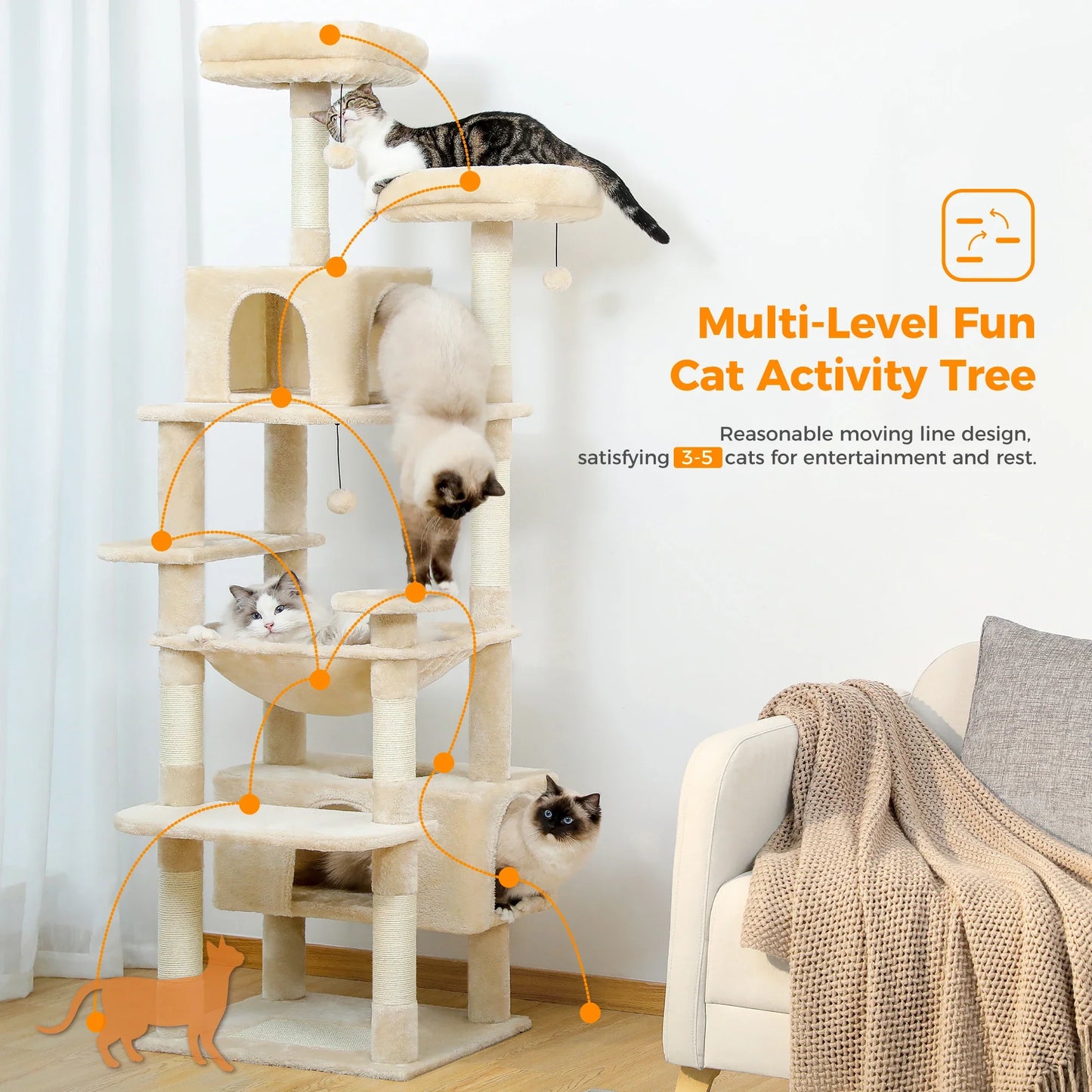 Large Cat Tree & Tower – Multi-Level with Hammock, Condos & Scratching Posts
