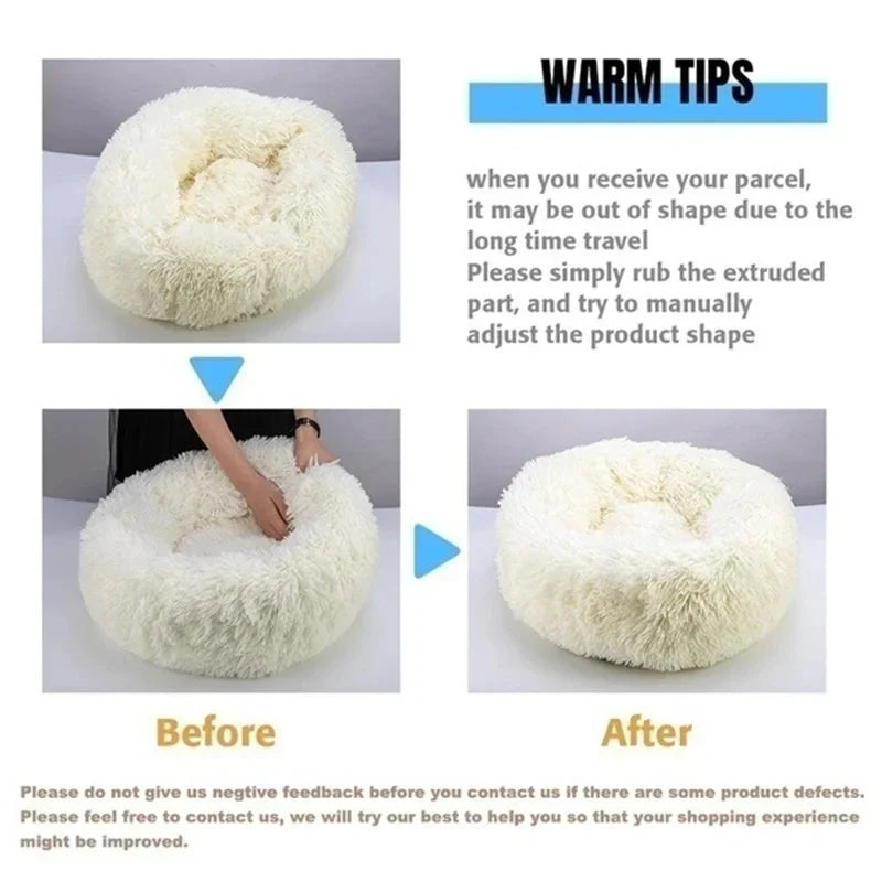 Round Plush Dog & Cat Bed – Winter Warm