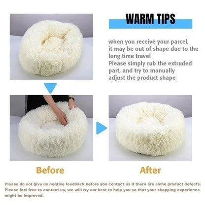 Round Plush Dog & Cat Bed – Winter Warm