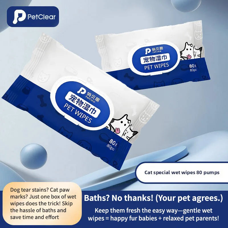 Wash-Free Pet Bath Gloves – 80pcs Disposable