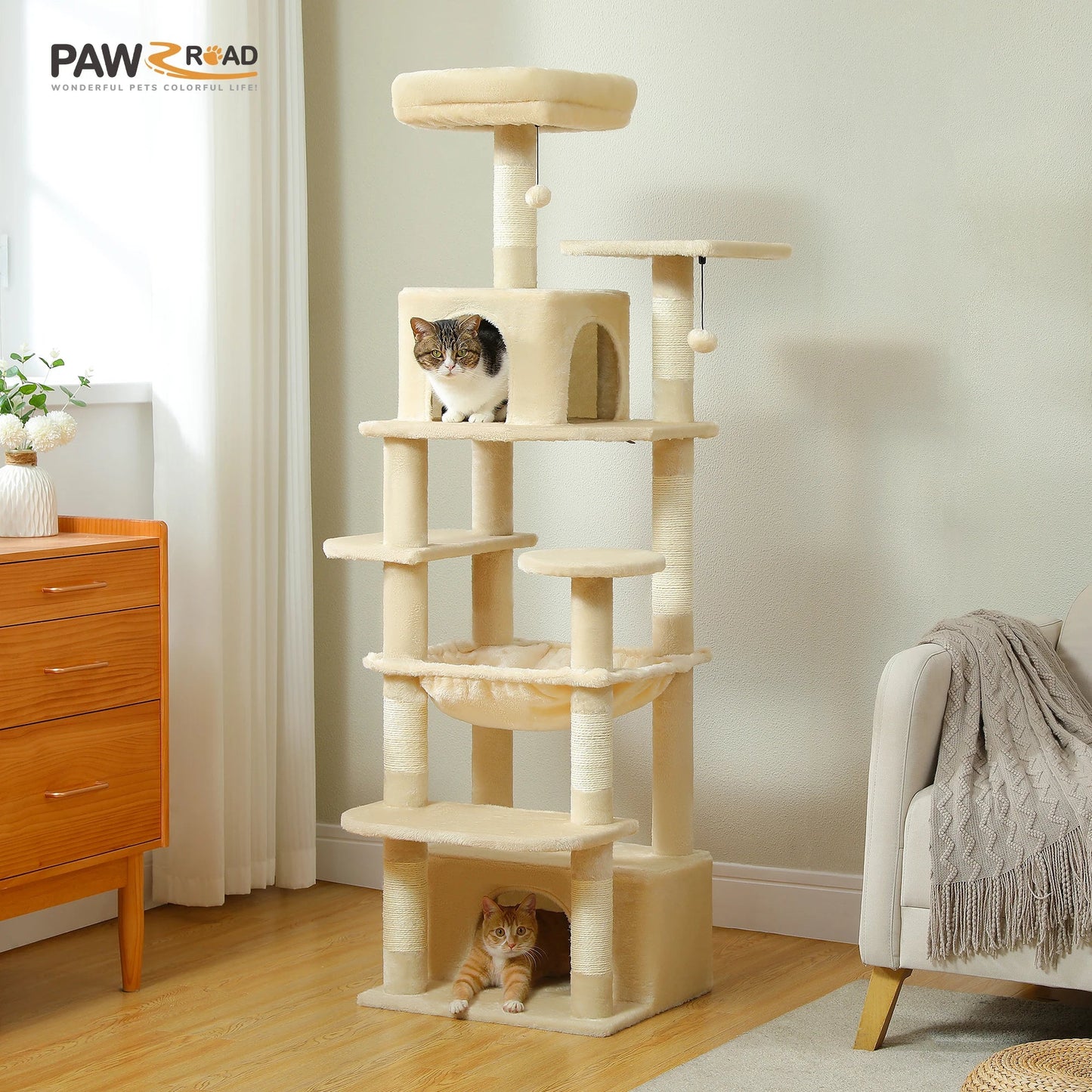 Large Cat Tree & Tower – Multi-Level with Hammock, Condos & Scratching Posts