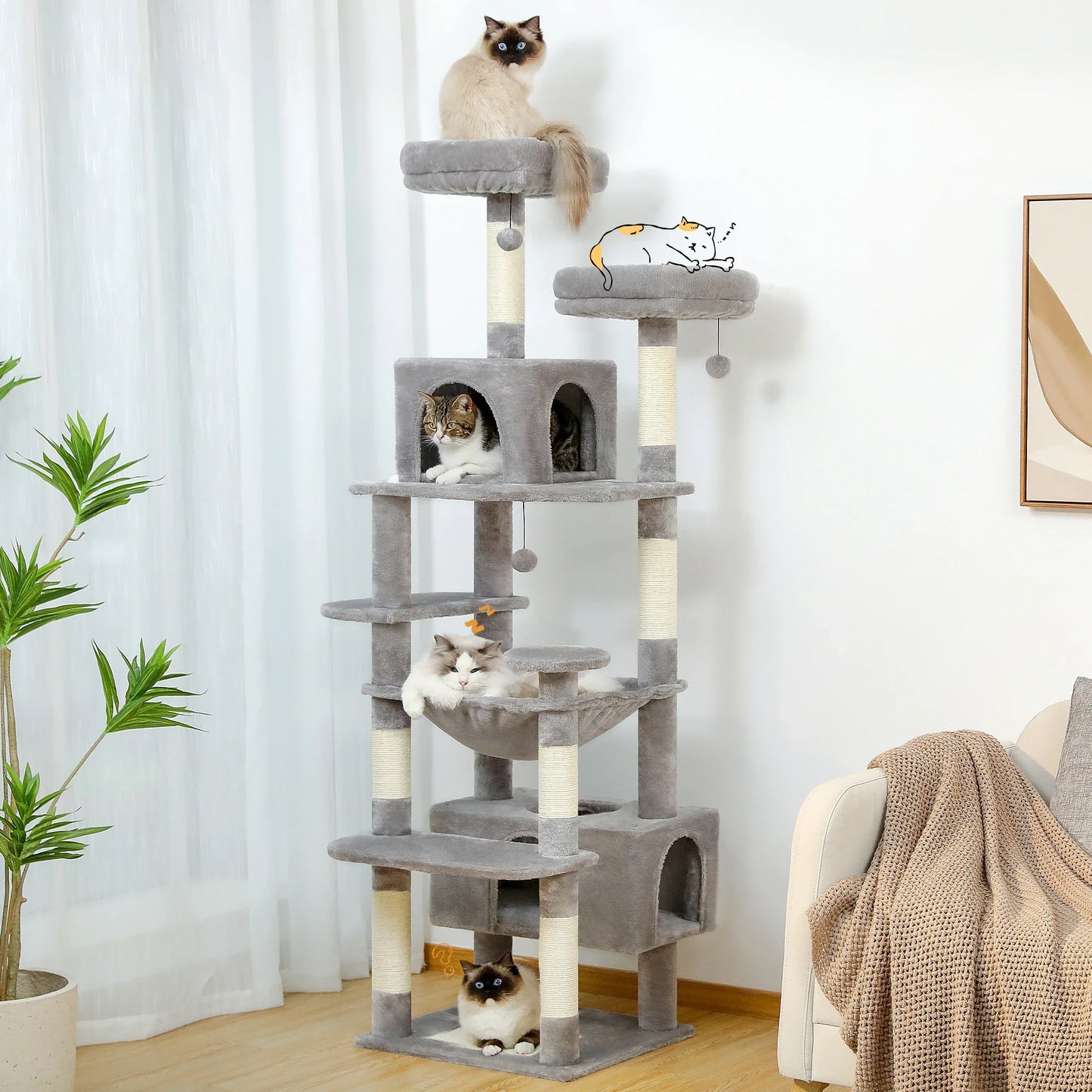 Large Cat Tree & Tower – Multi-Level with Hammock, Condos & Scratching Posts