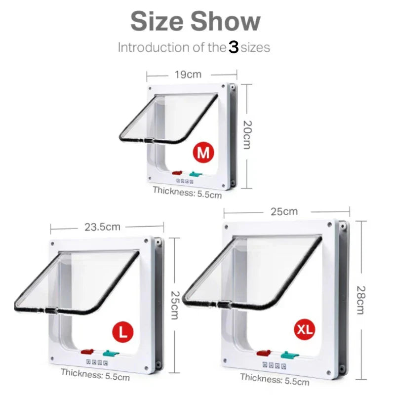 Magnetic Cat Flap Door – 4-Way Lock Safety Gate for Cats & Kittens