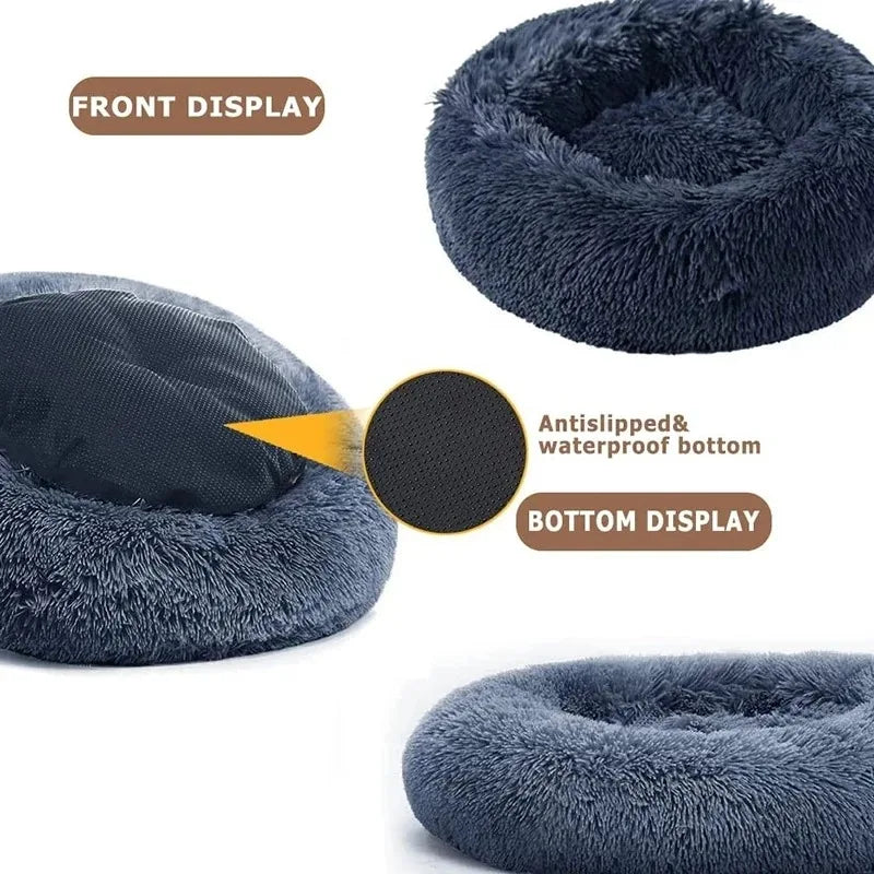 Round Plush Dog & Cat Bed – Winter Warm