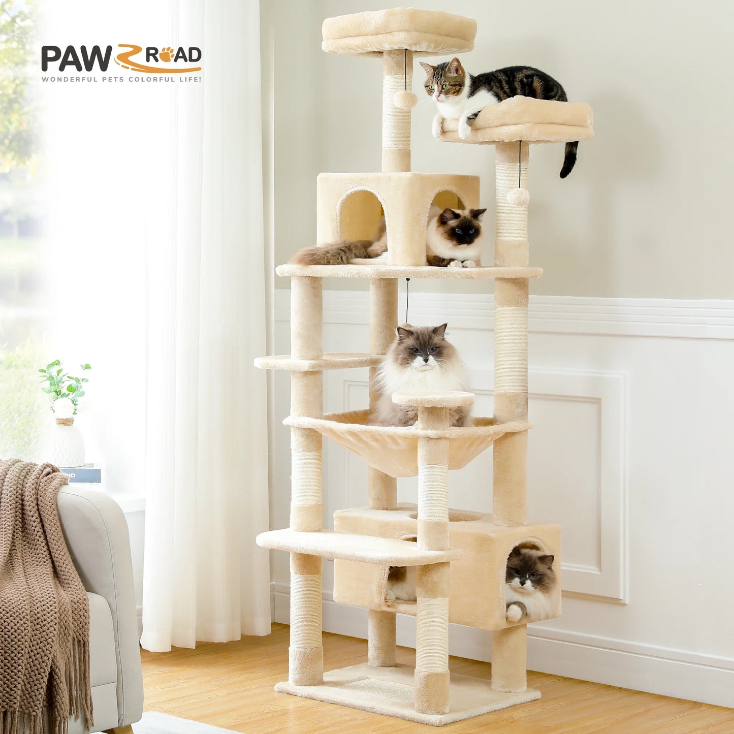 Large Cat Tree & Tower – Multi-Level with Hammock, Condos & Scratching Posts