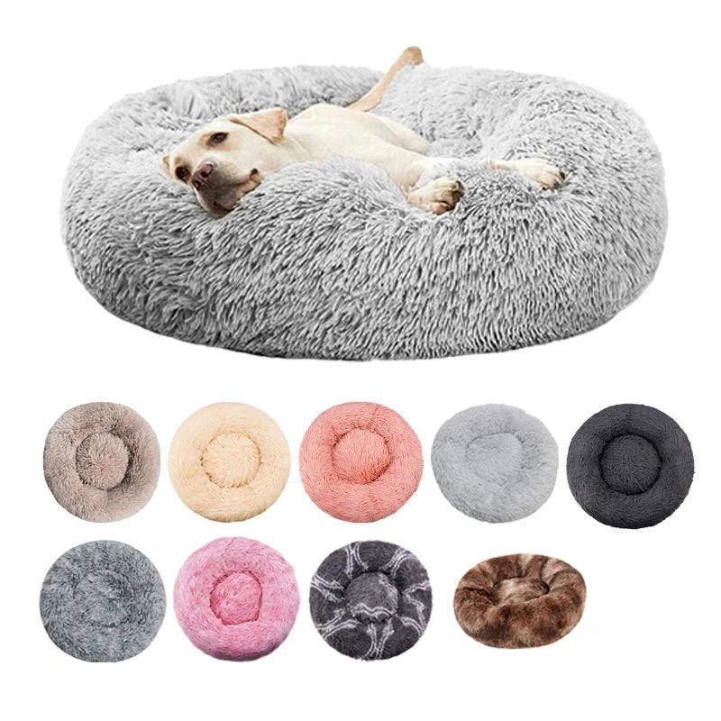 Round Plush Dog & Cat Bed – Winter Warm