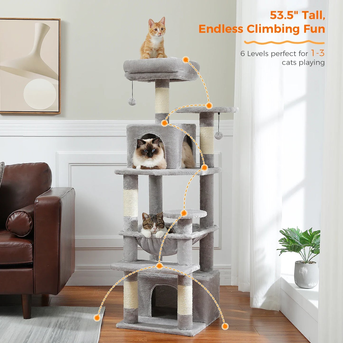 Large Cat Tree & Tower – Multi-Level with Hammock, Condos & Scratching Posts