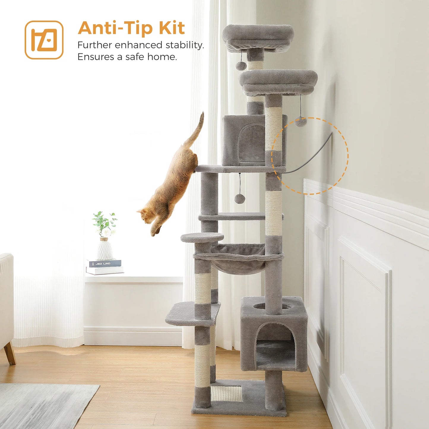 Large Cat Tree & Tower – Multi-Level with Hammock, Condos & Scratching Posts