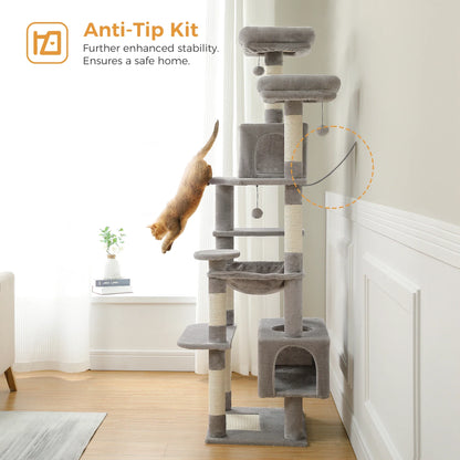 Large Cat Tree & Tower – Multi-Level with Hammock, Condos & Scratching Posts