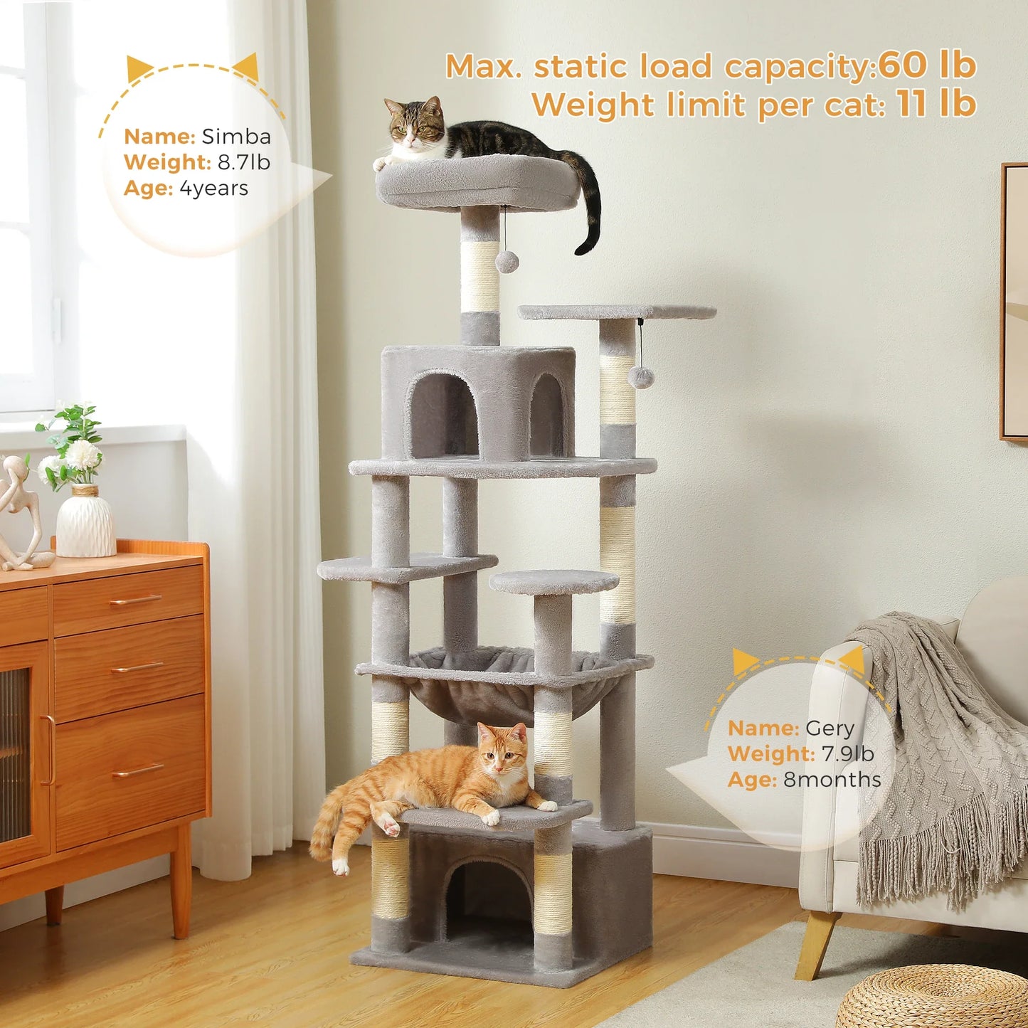 Large Cat Tree & Tower – Multi-Level with Hammock, Condos & Scratching Posts