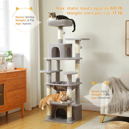 Large Cat Tree & Tower – Multi-Level with Hammock, Condos & Scratching Posts