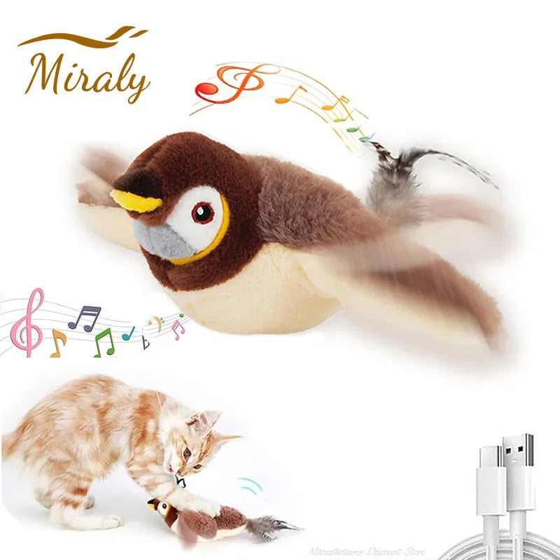 Rechargeable Flapping Bird Cat Toy – Chirping Plush Touch-Activated